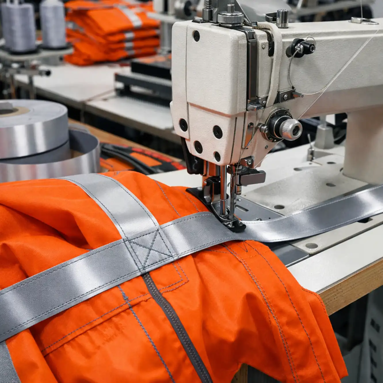 Reflective Tape Stitching – Factory Close-up